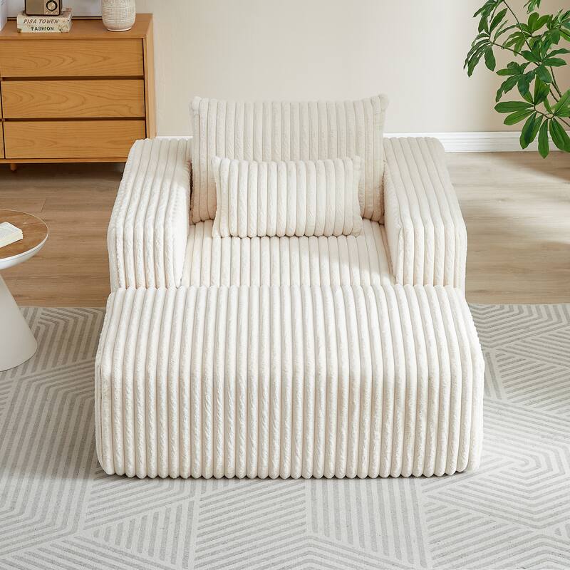 Modern 62.5" Corduroy Sponge Sofa with Removable Footrest, No Assembly Required, Cozy Sleeper Chair for Indoor Spaces