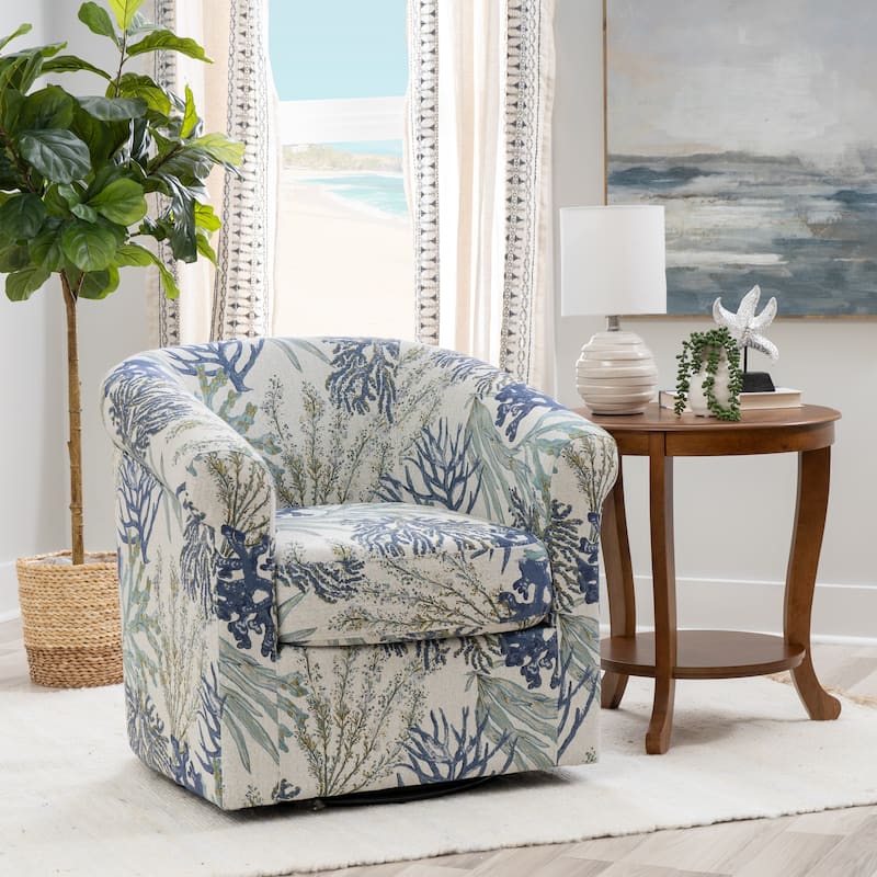Moriarty Coastal/Beach/Ocean Inspired Swivel Accent Arm Chair - Ocean Blue - Coral
