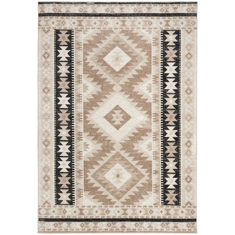 Nourison Washable Beauty Machine Washable Indoor only Beige Geometric Area Rug