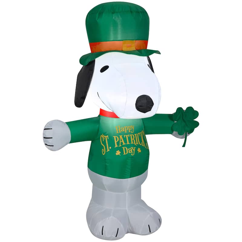 Gemmy Airblown Inflatable St. Patrick's Day Snoopy, 3.5 ft Tall, white - 42.13x17.72x25.59