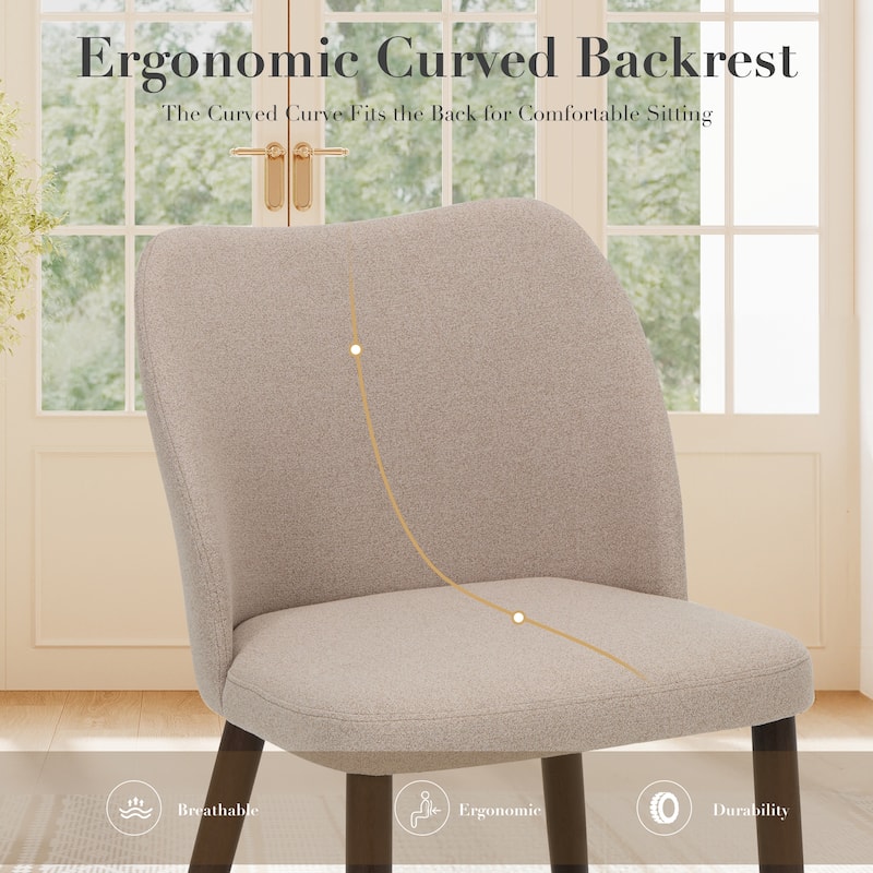 Set of 2 Wooden Dining Chairs, Beige Upholstered Fabric for Kitchen & Dining Room