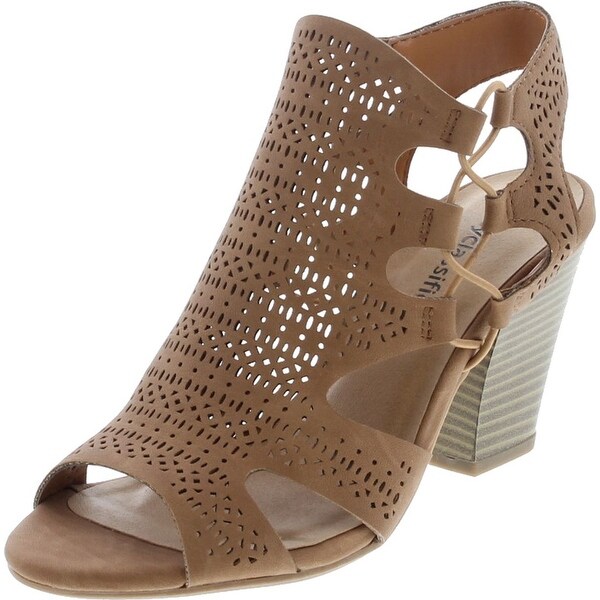 City Classified Zuka Open Toe Perforated Lace Up Elastic Side Stacked ...