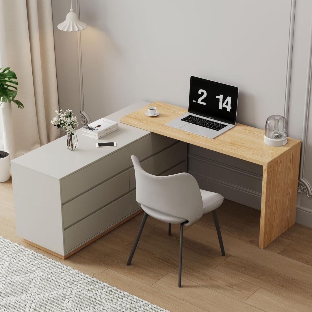 55.2-Inch White Corner Desk with 6 Drawers Storage