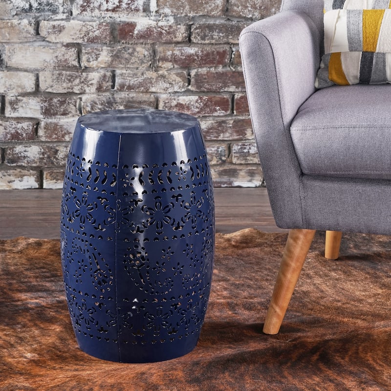 Christopher Knight Home Apollos Indoor 12" Lace Cut Iron Side Table - Dark Blue