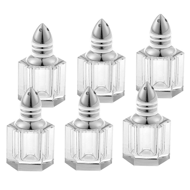 HomeRoots Set of Six Clear And Silver Cut Crystal Individual Salt and Pepper Shakers