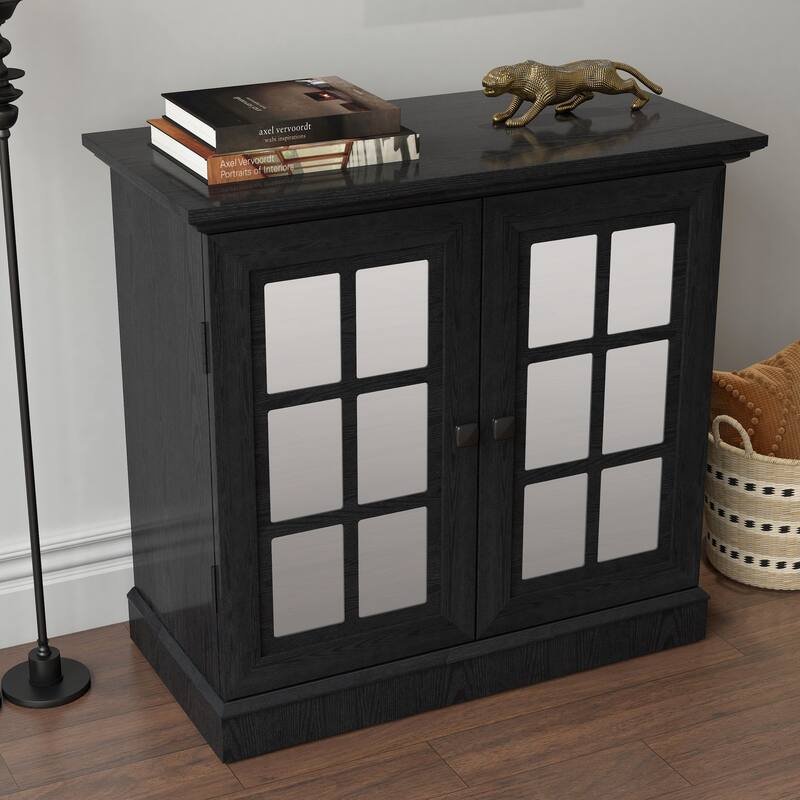 Sideboard Cabinet with Acrylic Mirrored Doors, Wooden Kitchen Pantry Storage Cabinet, Accent Cabinet with Adjustable Shelf