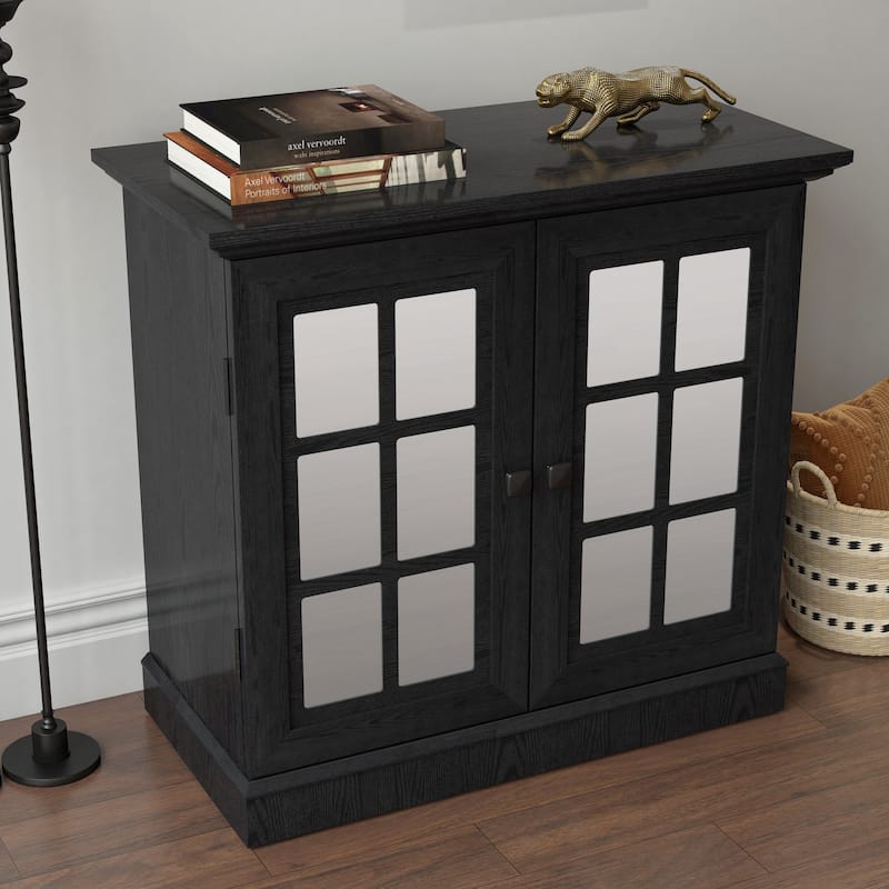 Storage sideboard cabinet with 2 decorative acrylic mirrored doors, adjustable shelf for dining room, living room