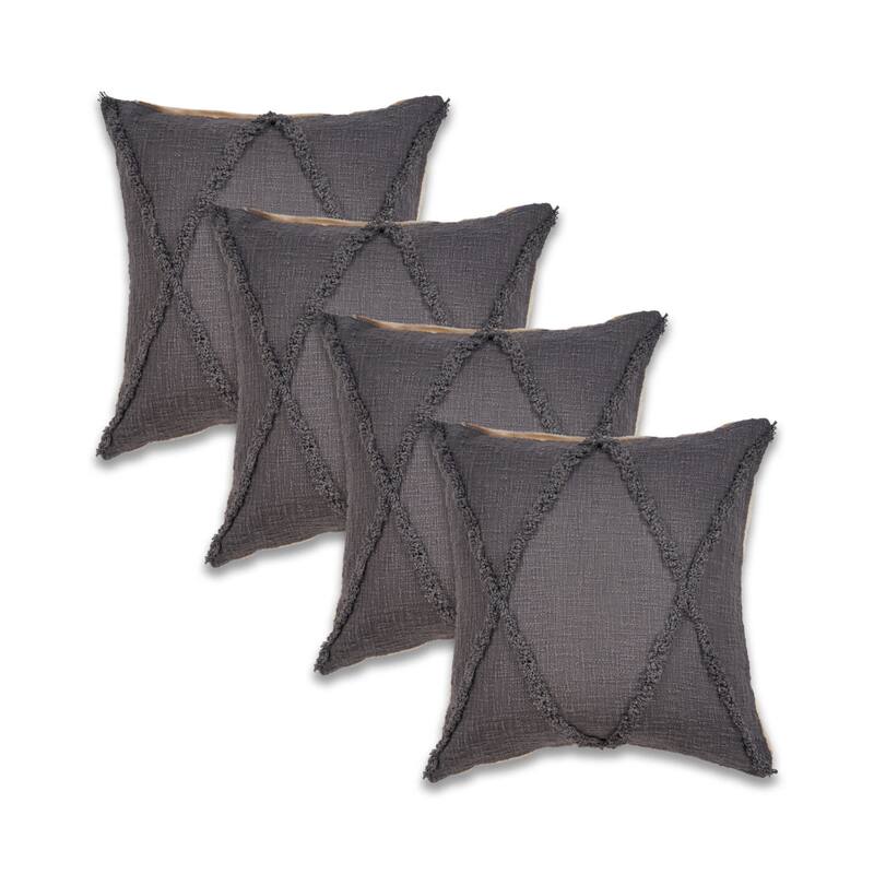 Handwoven Diamond Shag Square Throw Pillow Covers - 20" - Gray - Set of 4
