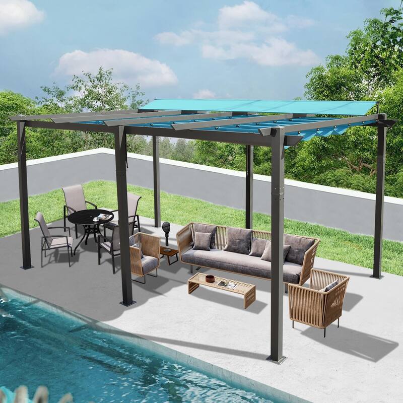 11 X 16 FT Outdoor Retractable Pergola with Weather-Resistant Canopy, Aluminum Garden Patio Gazebo for Courtyard