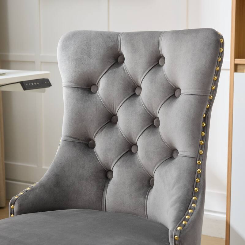 Home Office Chair with Wheels, Upholstered Swivel Chair with Adjustable Height, Ergonomic Chair with Metal Base