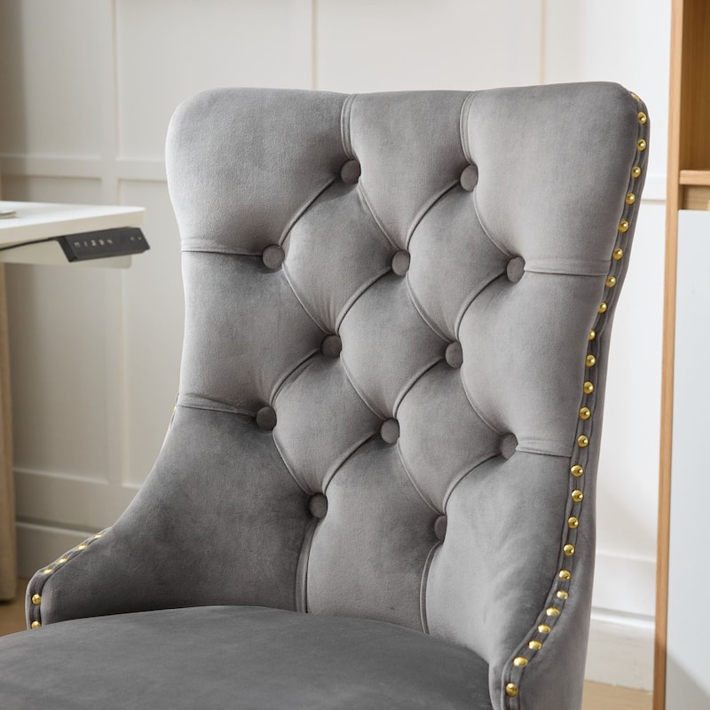 Office Chair,Modern Velvet Upholstered Tufted Button Home Office Chair with Golden Metal Base,Adjustable Desk Chair