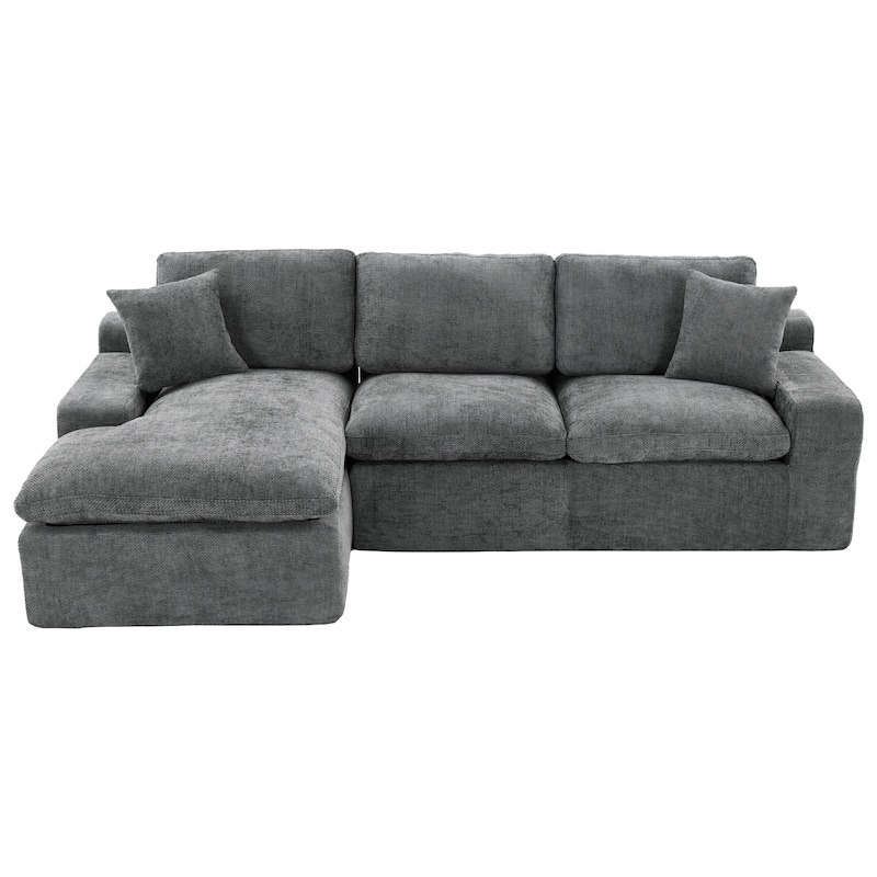 107-In Modern Chenille Sectional Sofa,Living Room Sofa with Double-layer Cushion & Side Pockets