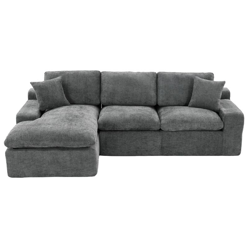 107.9" Living Room Cloud Sofa Couch, Free Combined, Modular L Shaped Sectional Sofa with Double Layer Cushion and Side Pockets - Grey