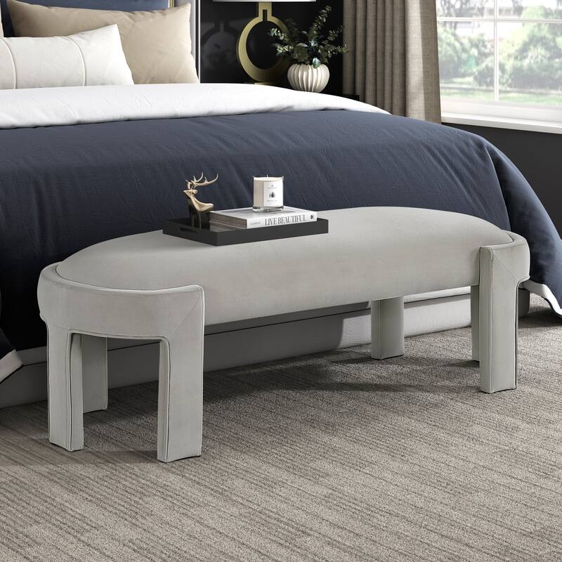 Stylish Upholstered Bench Green Velvet Fabric Foam Cushioned Seat Luxurious Comfort Home Furniture 1pc - taupe
