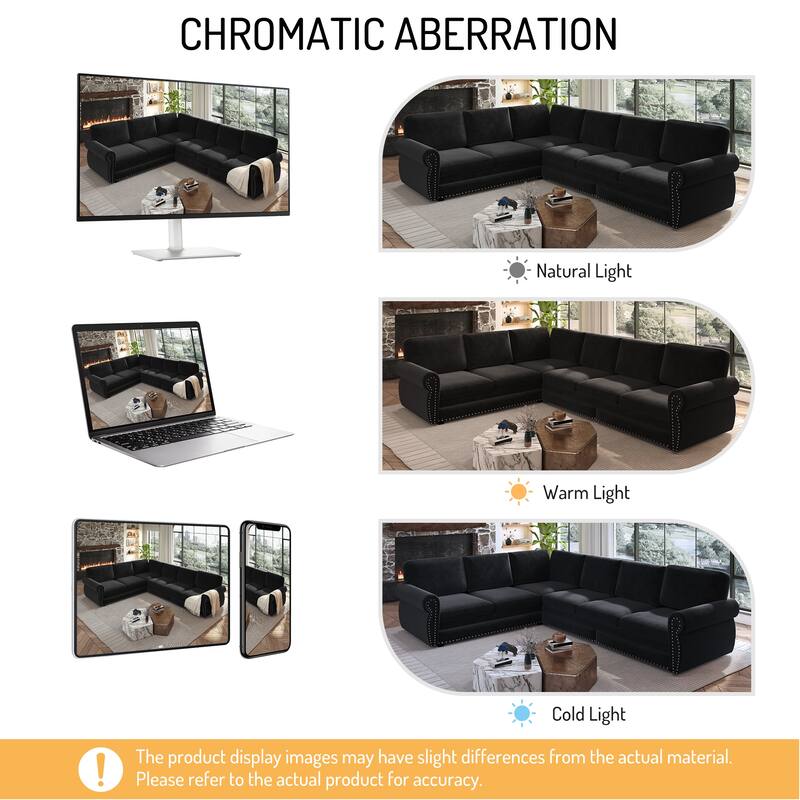 L-Shaped Sectional Sofa with Pull-Out Bed, Oversize Convertible Sleeper Sofa with Rolled Arms, Chenille Upholstery