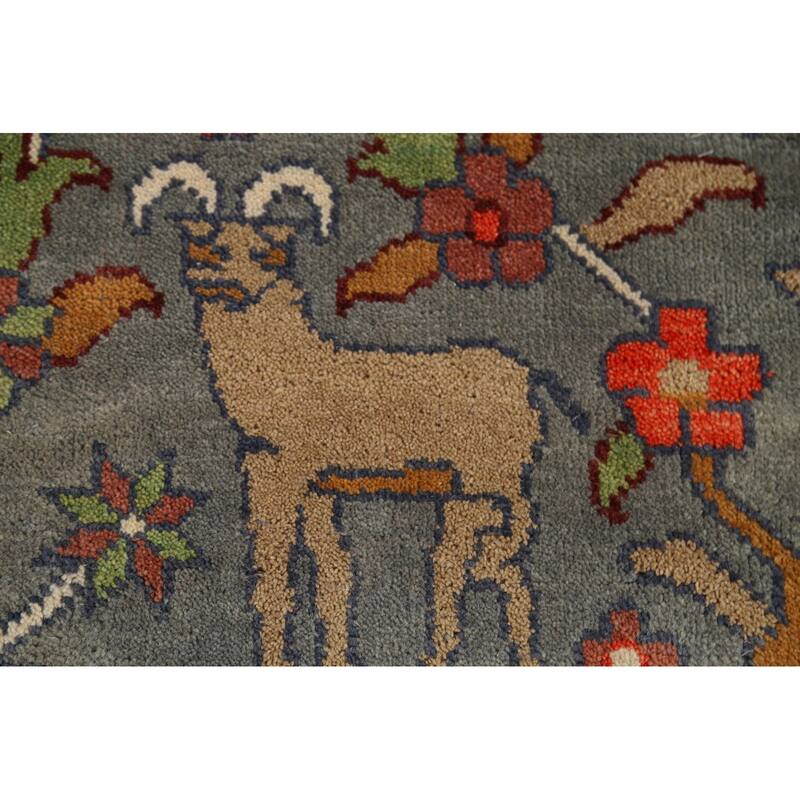 Hunting Animals Design Ziegler Indian Rug Handmade Gray Wool Carpet - 8'11"x 11'8"