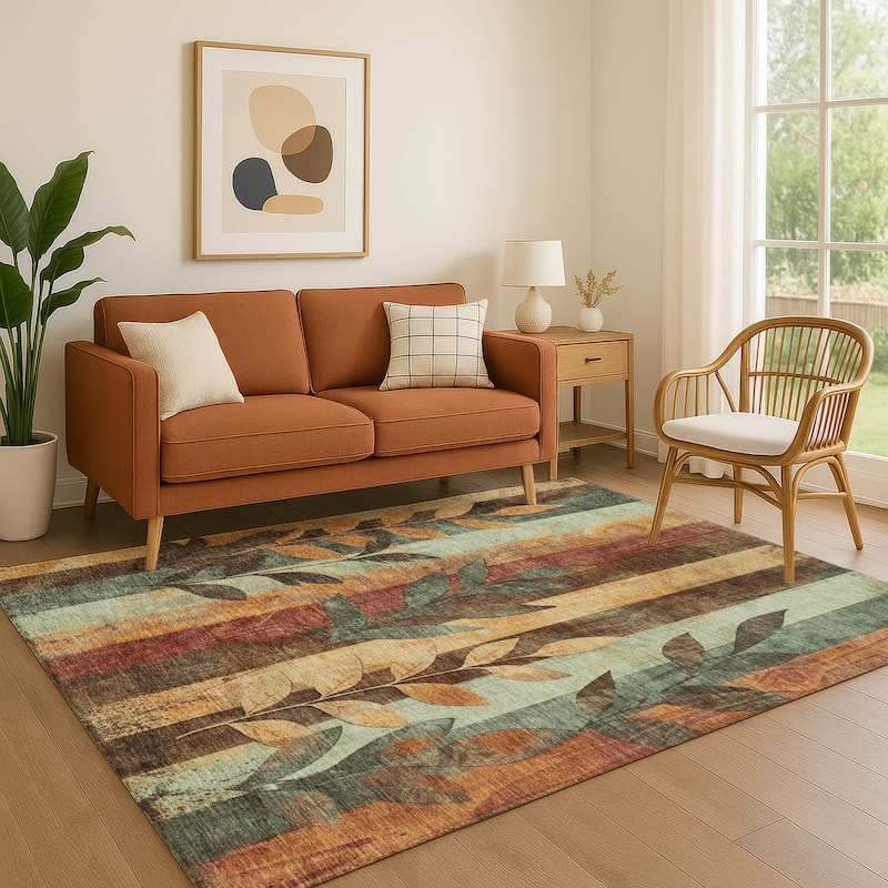 Premium Washable Super Soft Modern Floral Mayfield Rug - Wheat - 10' x 14'