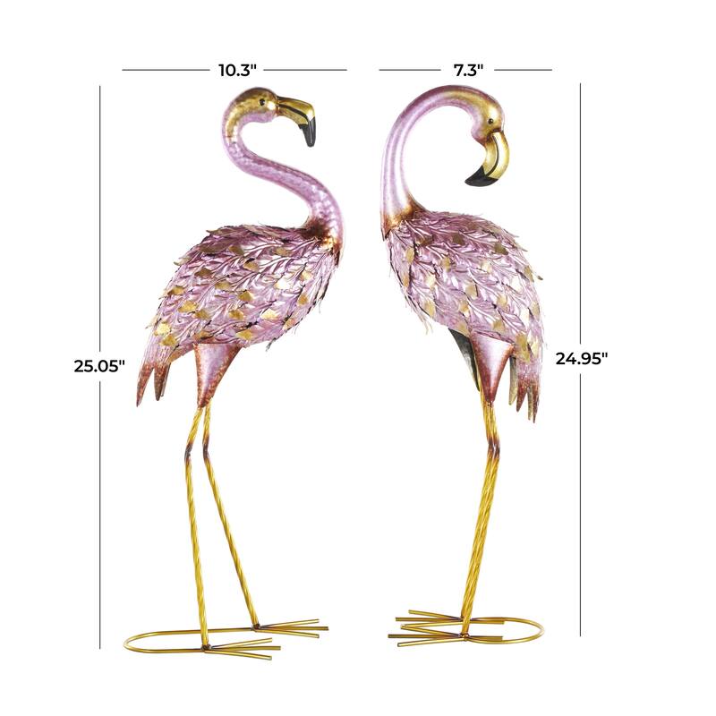 Metal Flamingo Decorative Garden Sculpture with Dimensional Feathers and Gold Accents - Set of 2 Pink - Roche River Decor