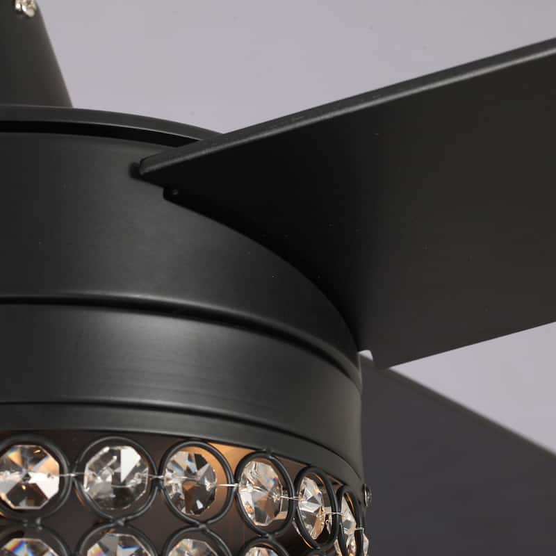 48" Modern Black Crystal Chandelier Ceiling Fan with Light Kit and Remote - 48 in. W X 48 in. D X 17 in. H