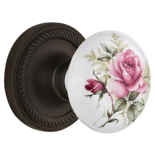 Nostalgic Warehouse Rose Porcelain Solid Brass Privacy Door Knob Set - Oil-Rubbed Bronze