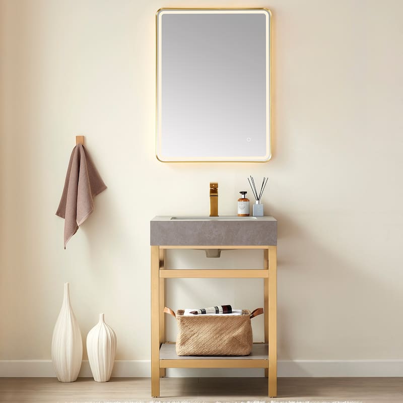 Funes 24" Single Vanity, Metal Support with Stone Top without Mirror - 24''x22''