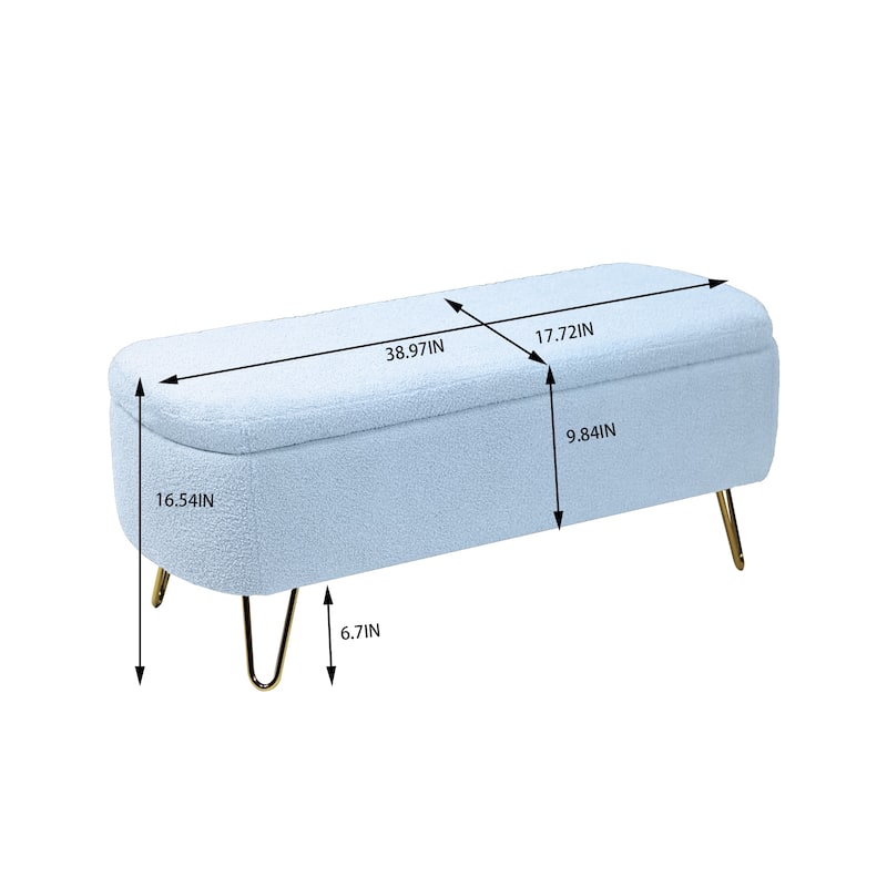 Modern Upholstered Storage Ottoman Bench with Metal Legs