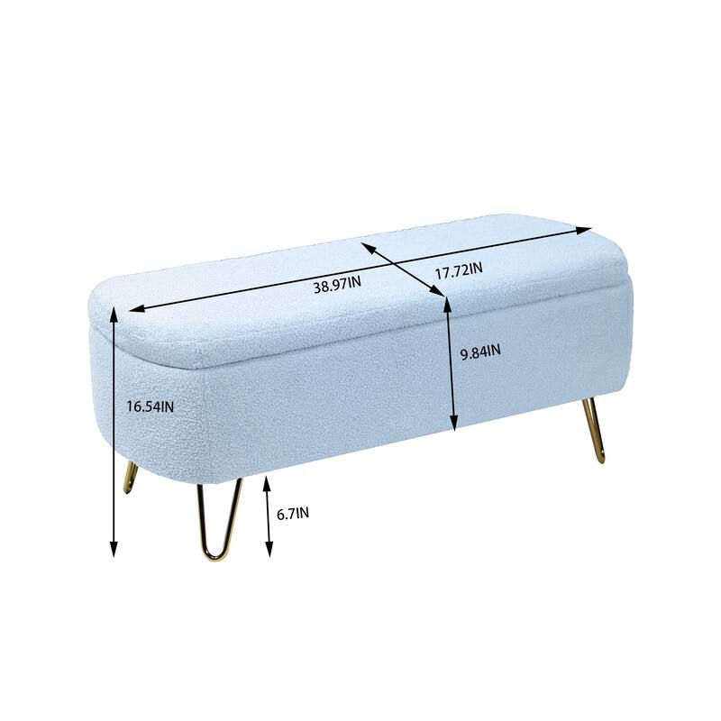 Oval Storage Ottoman Bench with Gold Legs by GDFStudio - 39.37"L x15.75"W x 15.50"H