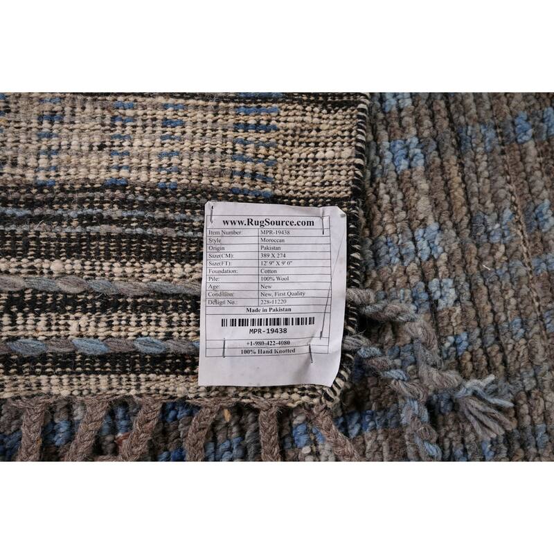 All-Over Striped Moroccan Oriental Area Rug Hand-Knotted Wool Carpet - 9'0"x 12'9"