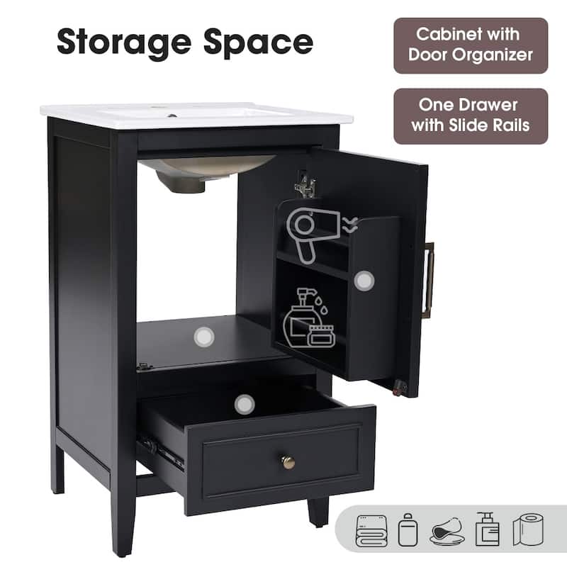 20" Bathroom Vanity with Sink with A Door, Door Shelf Storage,Adiustable Foot Pads and A Drawer