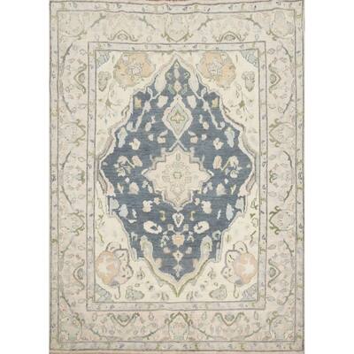 Hand Knotted Oriental 100% Wool Carpet Transitional Geometric Greys & Charcoal Oushak Area Rug - 6' 6'' X 5' 3''