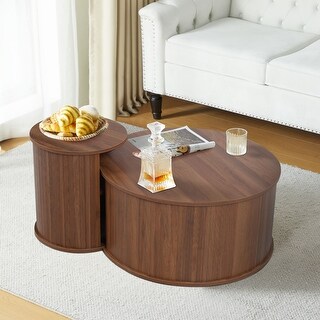 29.13in.W 2-Piece Round Storage Nesting Coffee Table - On