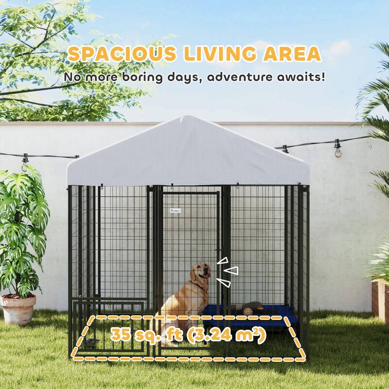 PawHut 5.9' x 5.9' x 6' Outdoor Dog Kennel, Welded Wire Heavy Duty Dog Run, Dog Kennel Outside with Waterproof