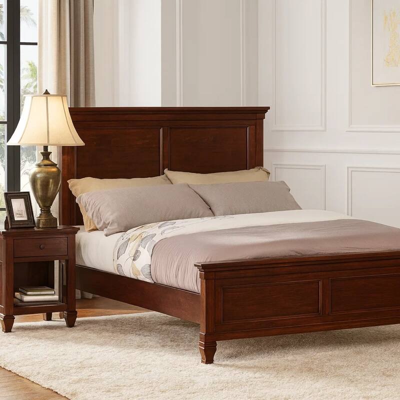 Umi Full Size Bed, Classic Panel Design with Molded Details, Brown Wood