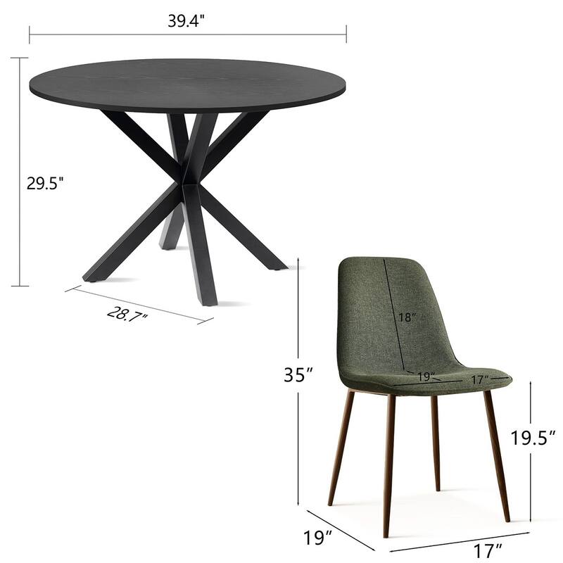 5-Piece Dining Table Set for 4 with Upholstered Chairs and Round Crossed Base Table