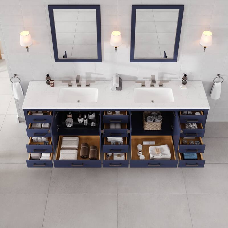 Aberdeen 96 in. Double Sink Bath Vanity with Carrara Quartz Top and Undermount Porcelain Sinks - 96"