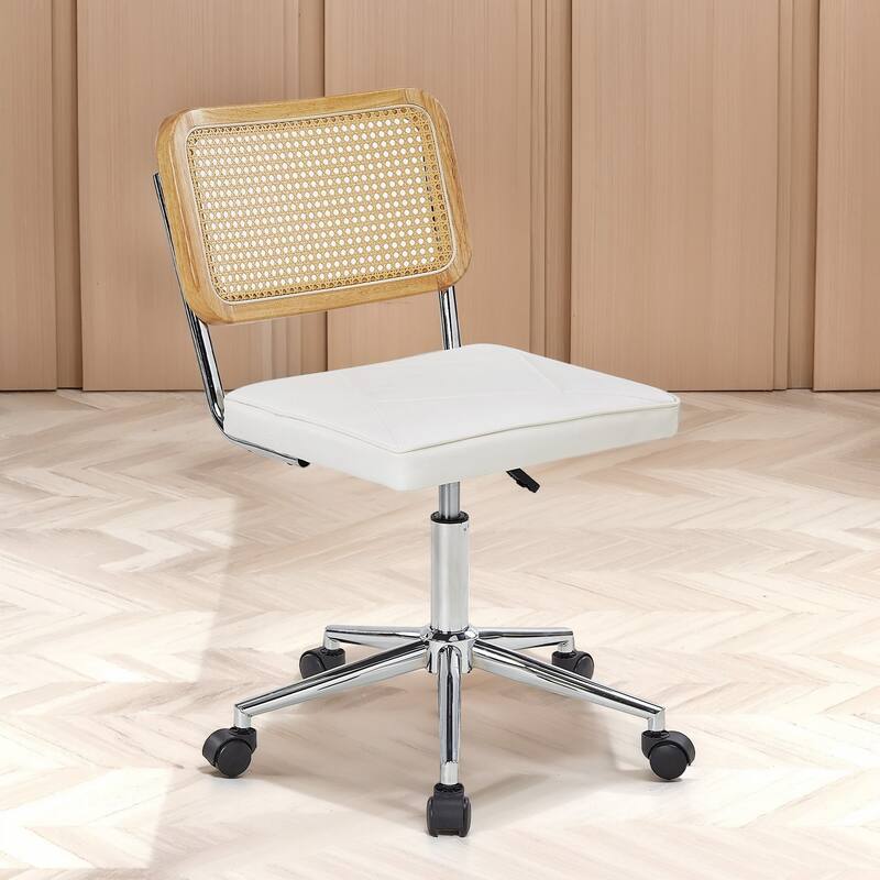 Javlergo Armless Home Office Desk Chair, Height Adjustable PU Leather Computer Task with 360° Swivel Rolling Wheels