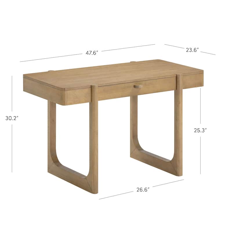 Haley Mid Century Modern Home Office Desk, Solid Wood Writing Desk with Drawer and Rounded Leg Details