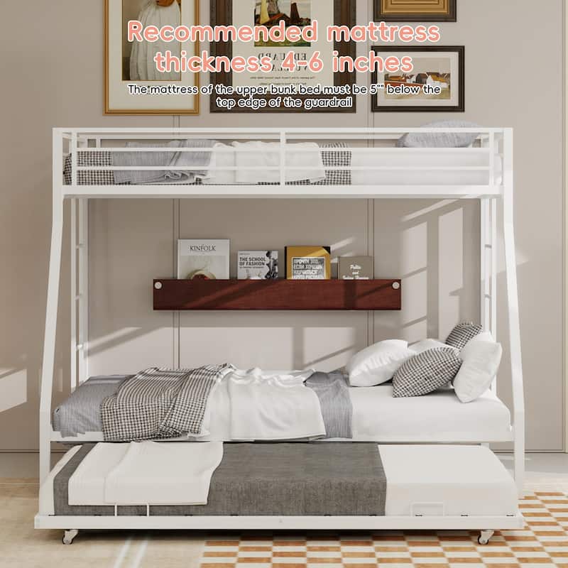 Modern Square Tube Bunk Bed with Ladder and Rolling Trundle Bed