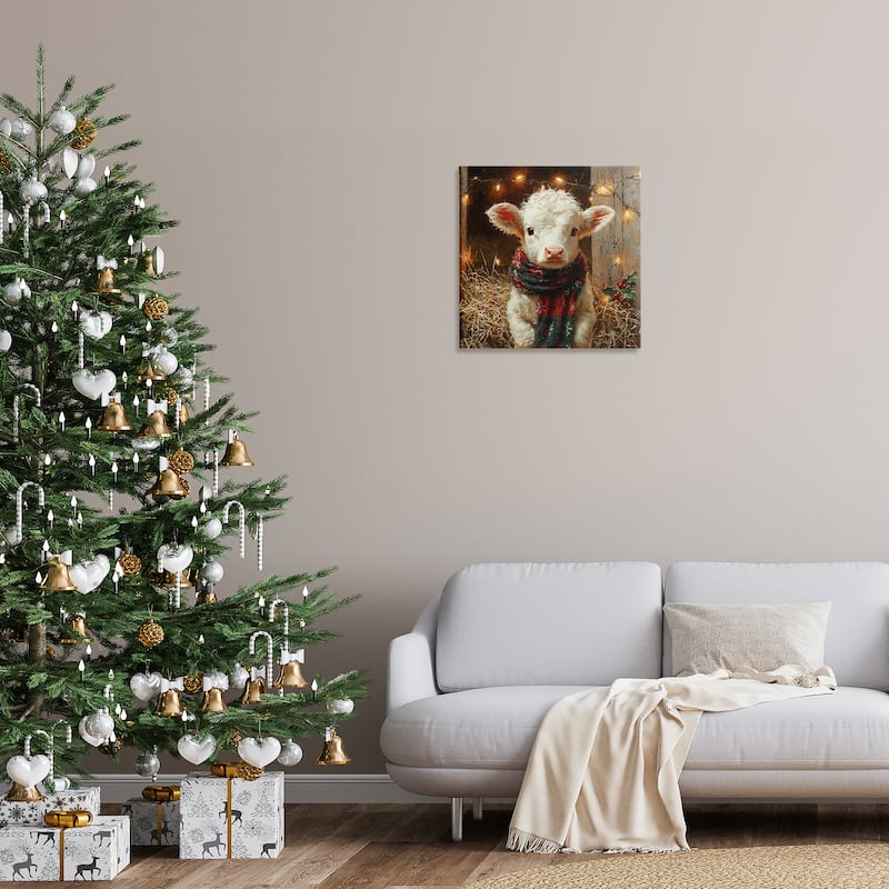 Stupell White Calf with Holiday Lights Canvas Wall Art Design By Riley B