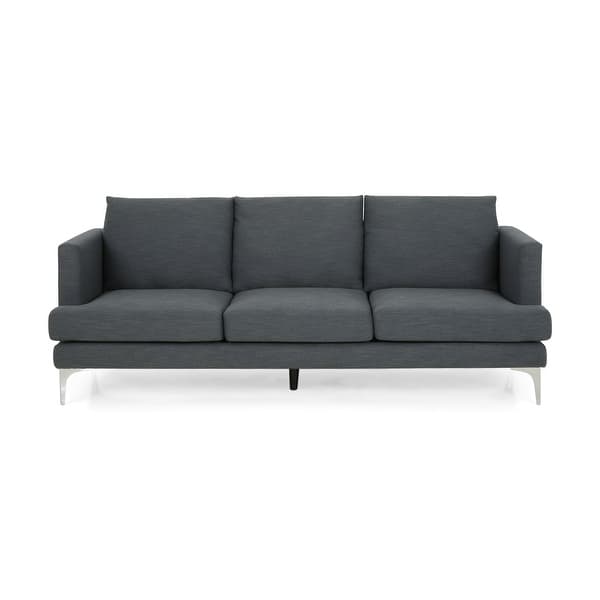 slide 3 of 21, Cason Modern 3-Seater Fabric Sofa by Christopher Knight Home - 87.75" W x 34.50" D x 35.25" H Charcoal+Silver