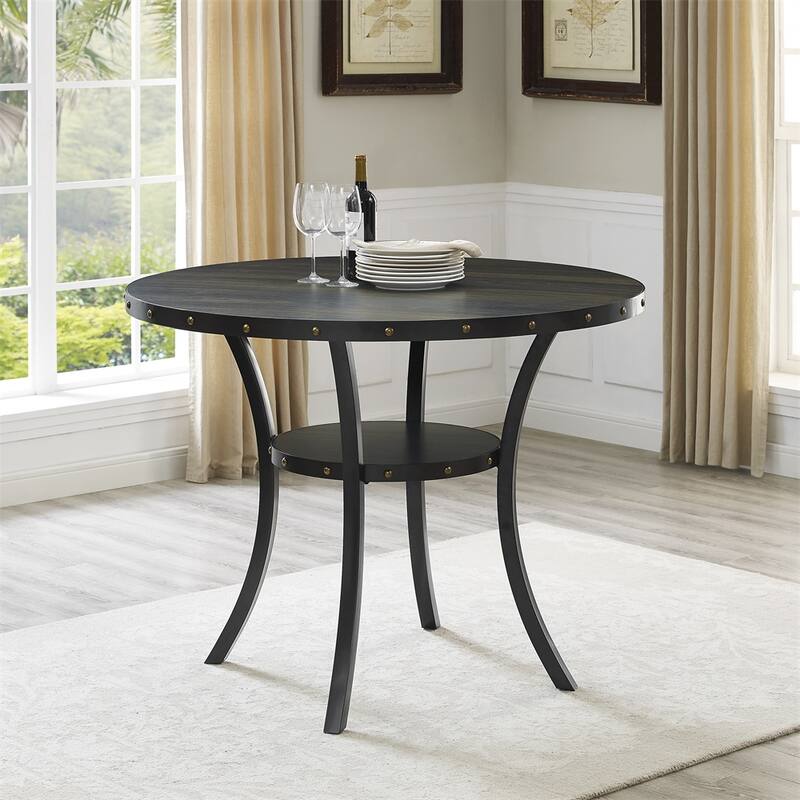 Espresso Wood Counter Height Nailhead Round Dining Table