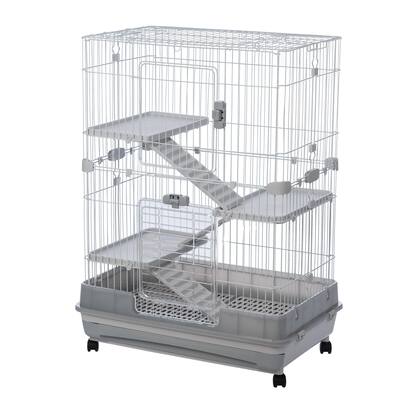 4-Tier 32"Small Animal Metal Cage Height Adjustable with Lockable Casters