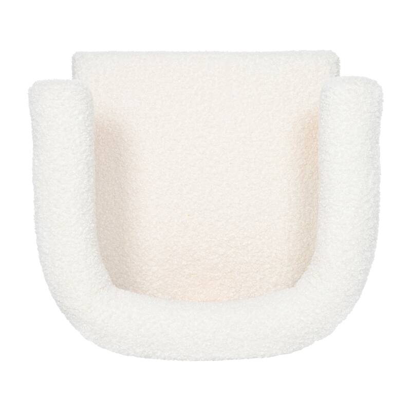 Roomfitters Mid-Century Modern Barrel Accent Chair, Luxe Teddy Boucle Fabric Armchair with Rubberwood Legs, Cream White