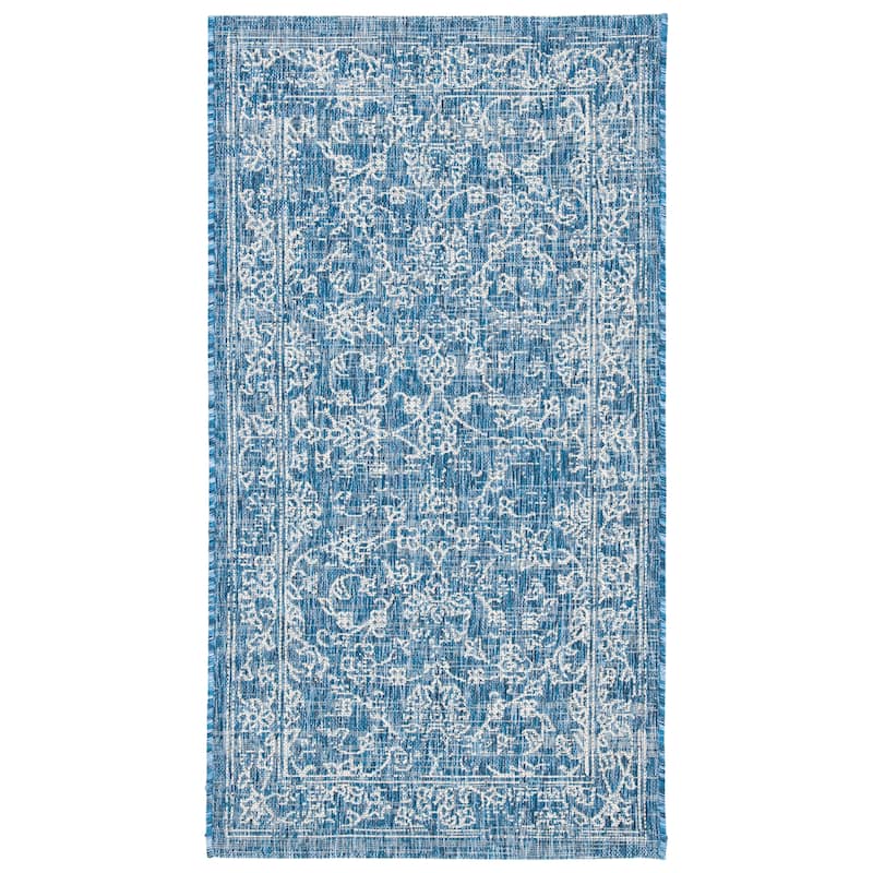 SAFAVIEH Courtyard Aquata Indoor/ Outdoor Waterproof Patio Backyard Rug - 2'3" x 5' - Navy/Ivory