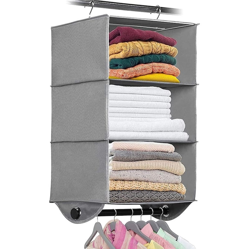 Hanging Closet Organizers with 3 Shelves - Closet Storage and RV Closet Organizer - Grey / Black - Grey/ Black