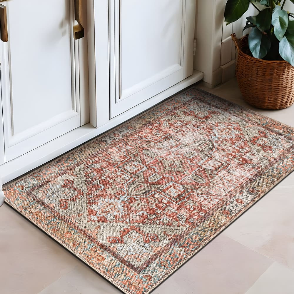 World Rug Gallery Vintage Boho Medallion Washable Non-Slip Area Rug