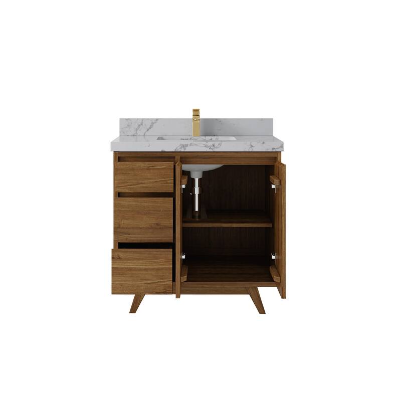 Willow Collections 36 in. W x 22 in. D Madison Teak Center Sink Bathroom Vanity with Countertop