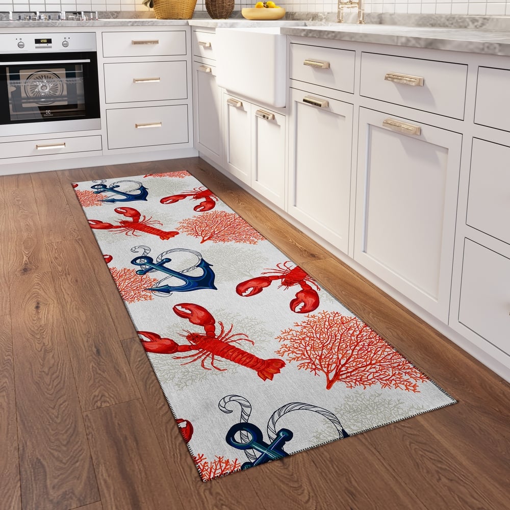 Indoor/Outdoor Harpswell Lobster Anchor Washable Rug