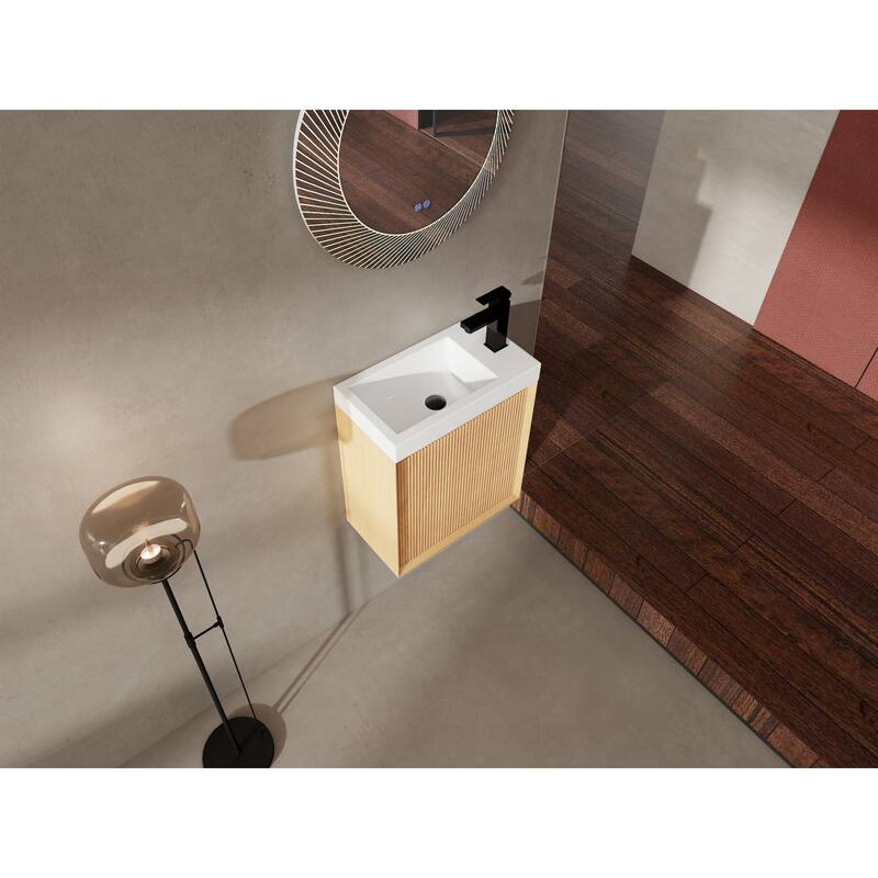 GDFStudio - Helsinki 18.5" Modern Wall-Mounted Bathroom Vanity Set with Resin Sink, Soft Closing Door & Antirust Hardware