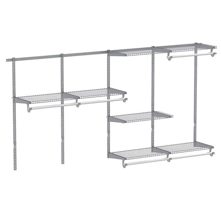 Metal and PP Adjustable Closet Organizer with Shelves and Rods - 96" L x 47.5" H - Grey